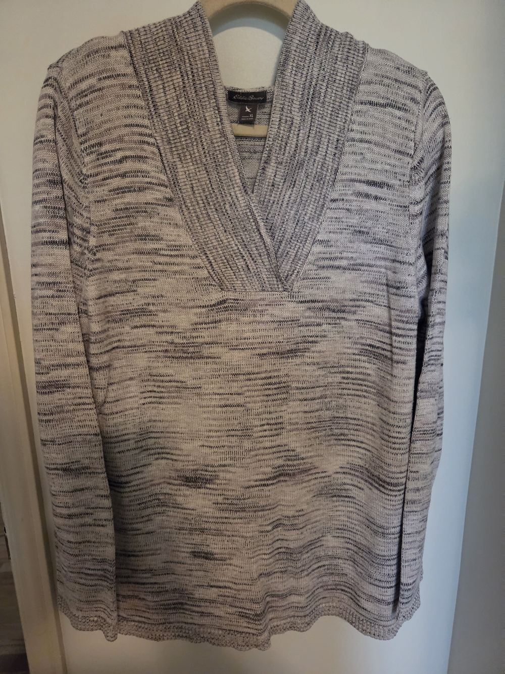Eddie Bauer Gray Marled V-Neck Hooded Sweater - Women